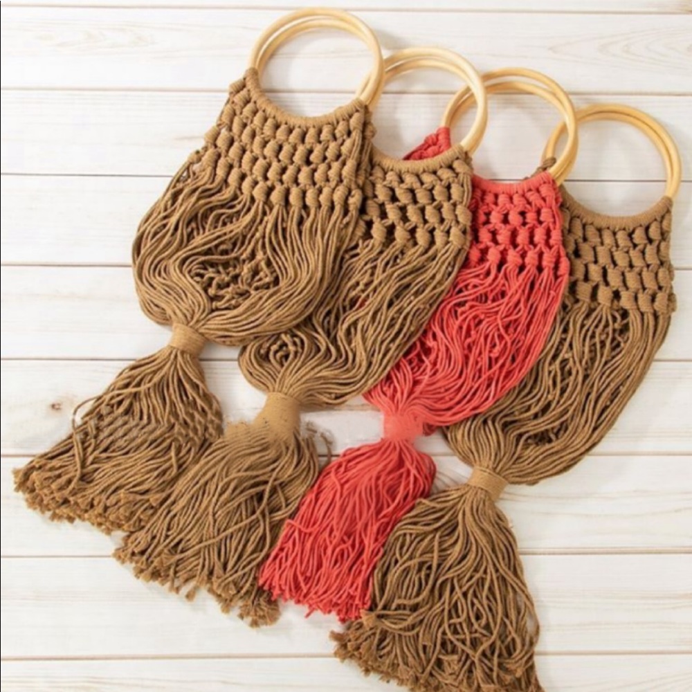 Cotton Tan Braided Fringe Bag